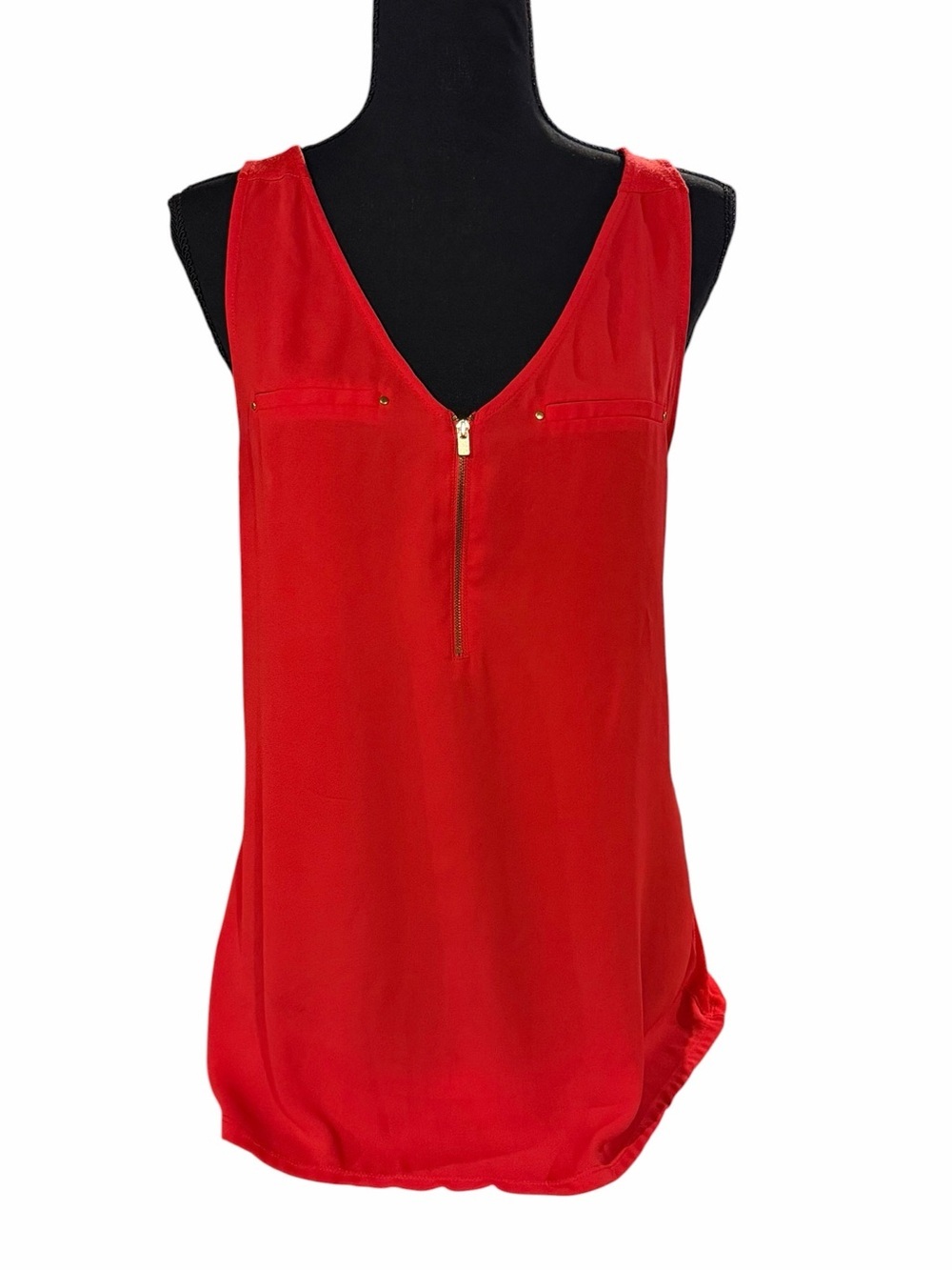Michael Kors Red V Neck Zip Front Tank Top Women Large